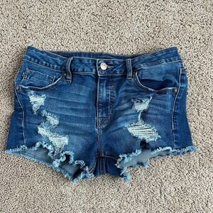 Vigoss Marley Jean Shorts Distressed Raw Hem Stretch Denim Mid Rise Women's 26